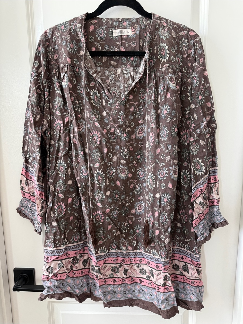 NATURAL LIFE Boho Peasant Tunic Blouse 3/4 Sleeve